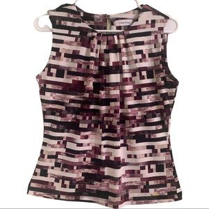 Printed Pleat Round Neck Sleeveless Cami